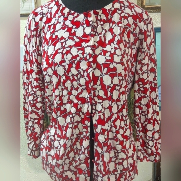 Talbot's Cardigan Red Floral Women's Size M - Picture 2 of 5